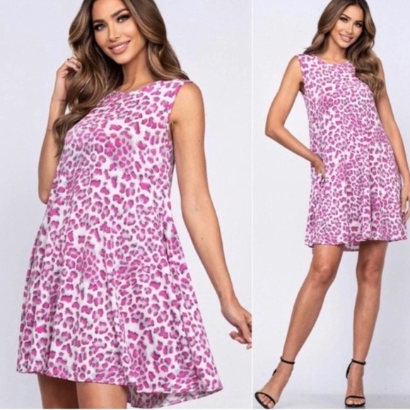 Pink Leopard Sleeveless Mini Dress - Picture 1 of 3